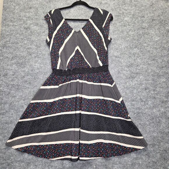 American Rag Dress Womens Large Dot Stripe Geometric V Neck Cap Sleeve - Picture 4 of 6